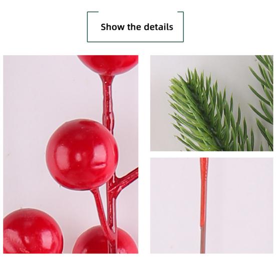 Vánoční borové větvičky s červenými bobulemi Umělé zelené stonky na strom Květinová aranžmá Domov Kancelář Sváteční středová dekorace