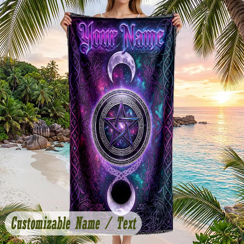 Witchcraft Theme Beach Towel Personalized Custom Name & Text Soft Quick Dry Beach Towel for Swimming Travel