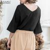 ZANZEA Women Casual V-Neck Flare 3/4 Sleeve Loose Blouse