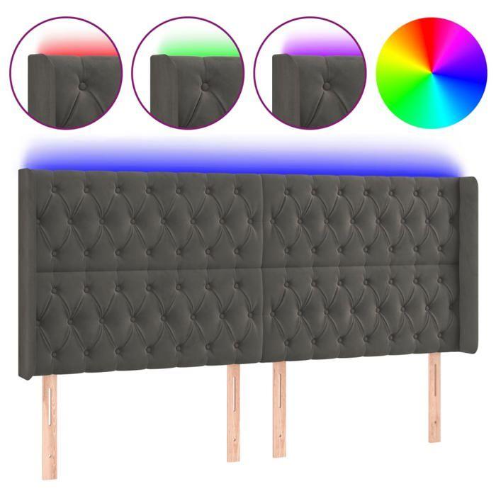 VidaXL Tête de Lit à LED Meuble de Chambre à Coucher Accessoire de Lit Double Tête de Cadre de Lit Intérieur Gris Foncé 3124451