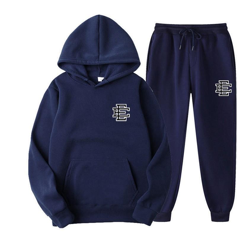 Unisex Casual Hooded Fleece-Lined Sweatshirt Pants Set Sporty Solid Color Outfit Fall