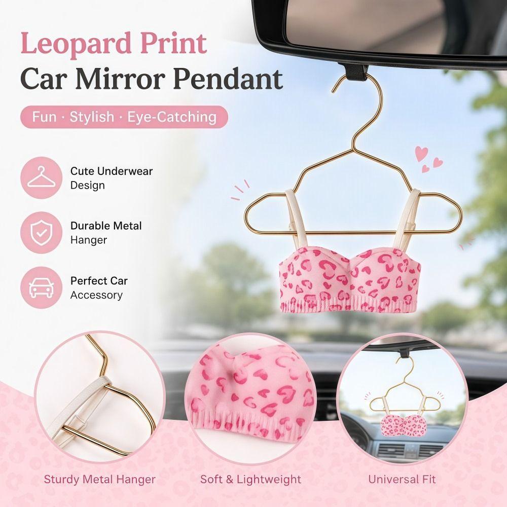 Leopard Print Small Bra Car Mirror Pendant Rearview Mirror Pendant  Vehicle Interior Decor