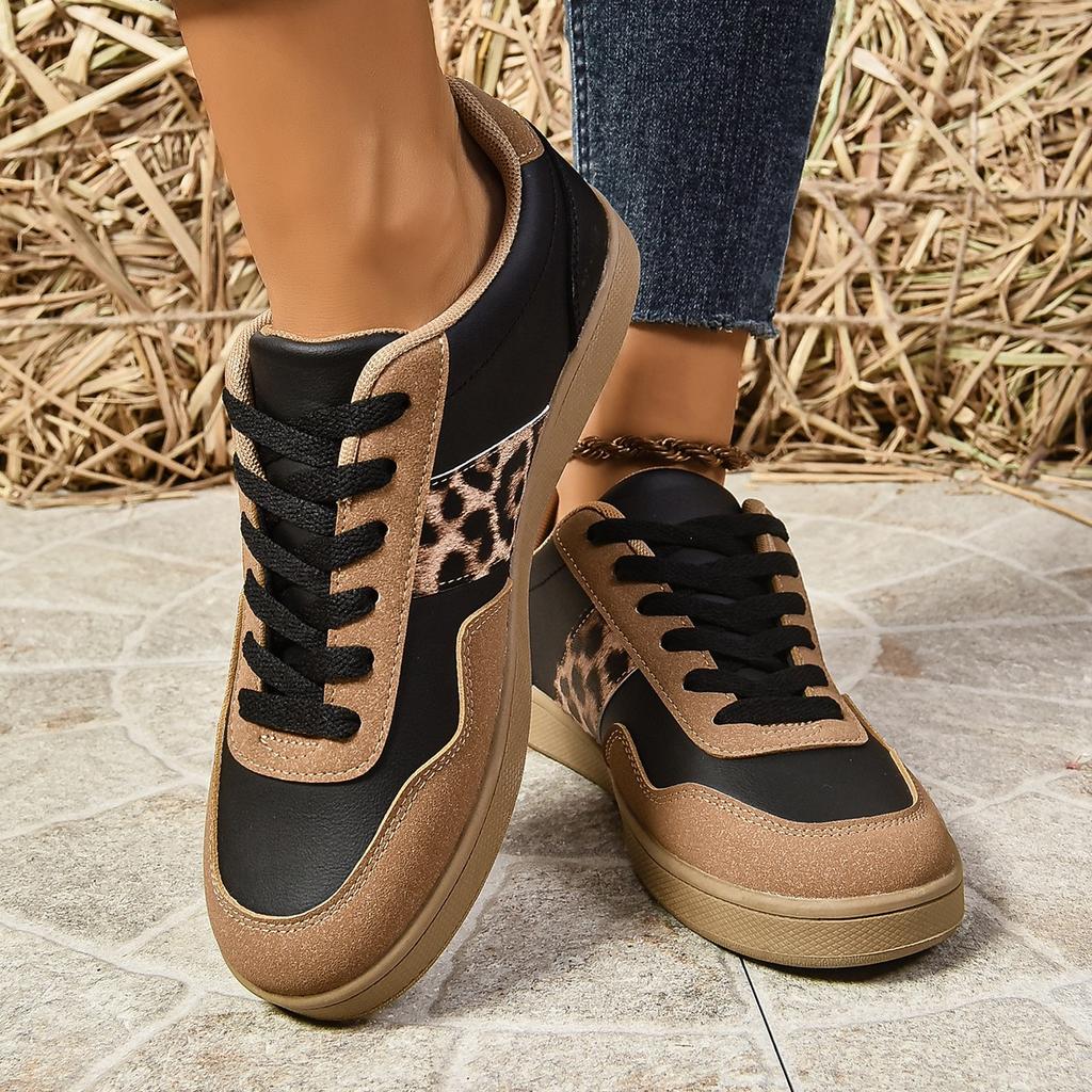 Sporty Casual Fashionable Striped Leopard Print Large-Size Women's Shoes