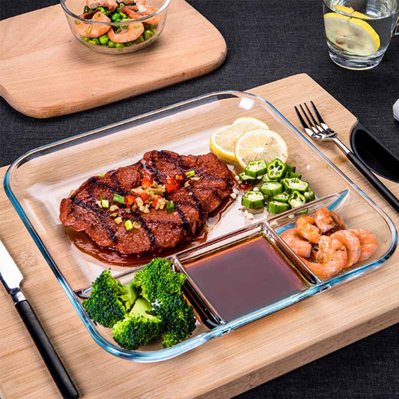 BORREY Farfurie din sticla Alimente Sticla temperata Farfurie cu fructe Cuptor cu microunde Incalzire Tava de separare Desert Gustare Farfurie Creative Home