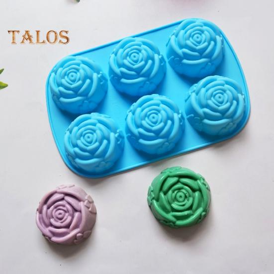 Kuchenform, flexibel, antihaftbeschichtet, Rosenblütenform, Silikonform, 6 Gitter, Pralinen, Geleeform für die Küche zu Hause