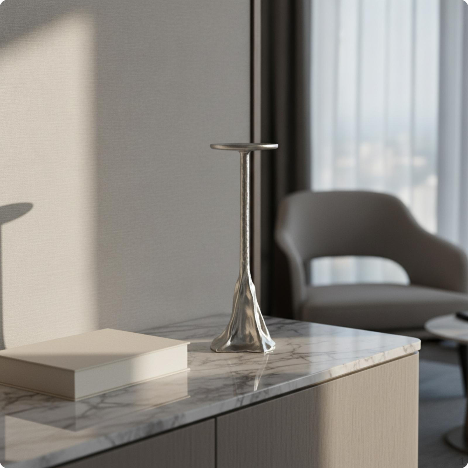 Tabletop Candle Holder Organic Candlestick with Sculptural Base Minimalist Resin for