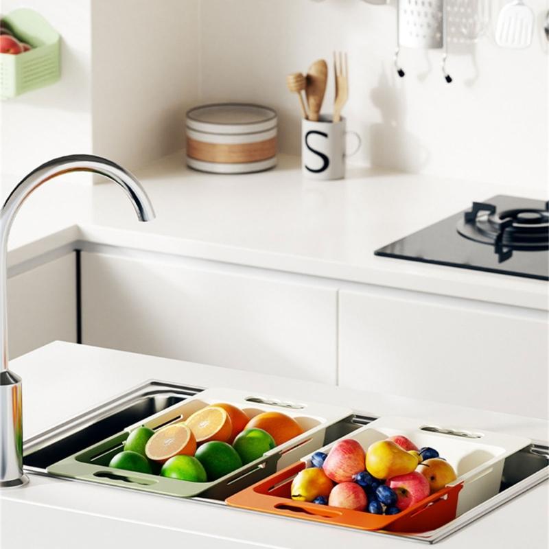 Ausziehbarer Abtropfkorb, verstellbare Größe, platzsparendes Gemüsesieb für die Küchenspüle, lebensmittelechtes PP-Sieb