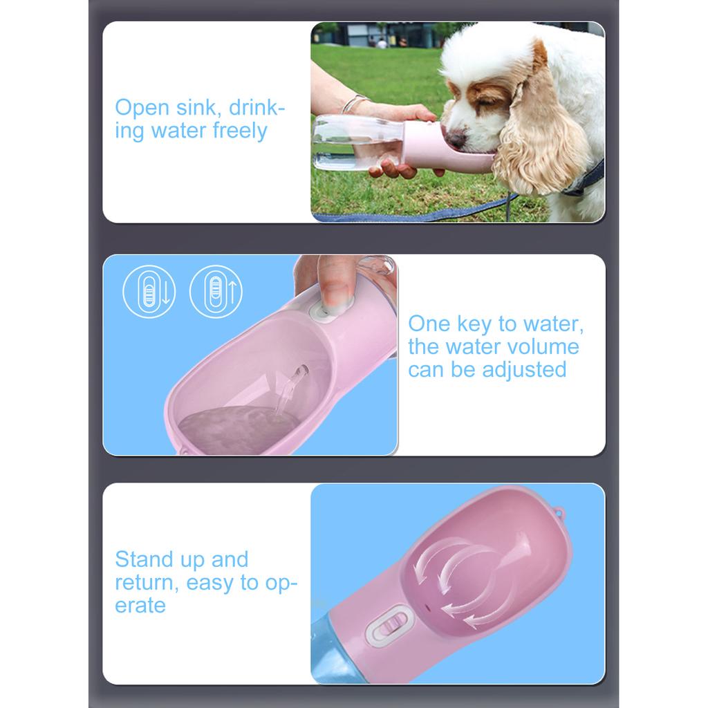400ml Dog Water Bottle Food Grade Lkproof Water Saving Portable Dog Water Bowl Dispenser with Lanyard for Outdoor