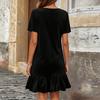 Women Velvet Short Sleeve Dress Casual Loose Fit Round Neck Ruffle Hem Mini Dress Suitable for Daily Wear and Various Occasions