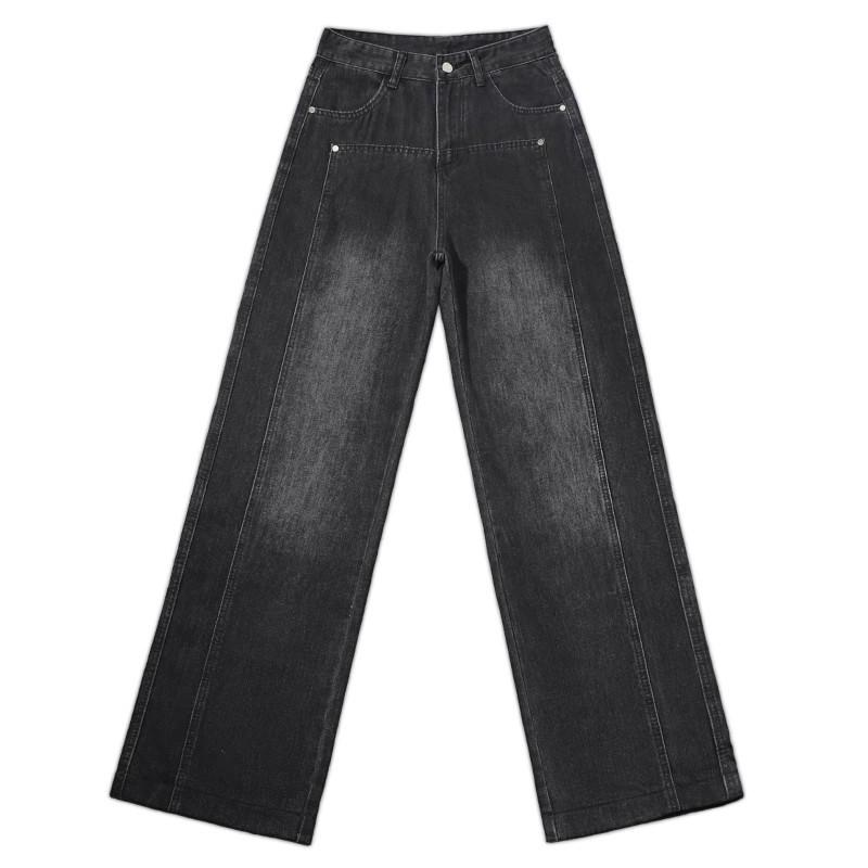 

Women’s Black-Grey Wide-Leg Jeans: High-Waisted, Floor-Length, Loose Fit, Great Drape – New Spring/Autumn 2024 Style M чорний