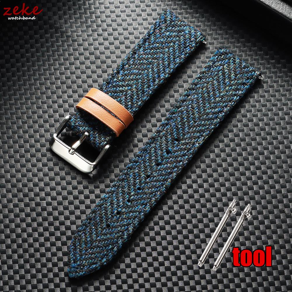 Quick Release Weave Bracelet Vintage Genuine Leather Tweed Nylon Strap 18mm 20mm 22mm for Omega for Seiko Smartwatch Watch Band