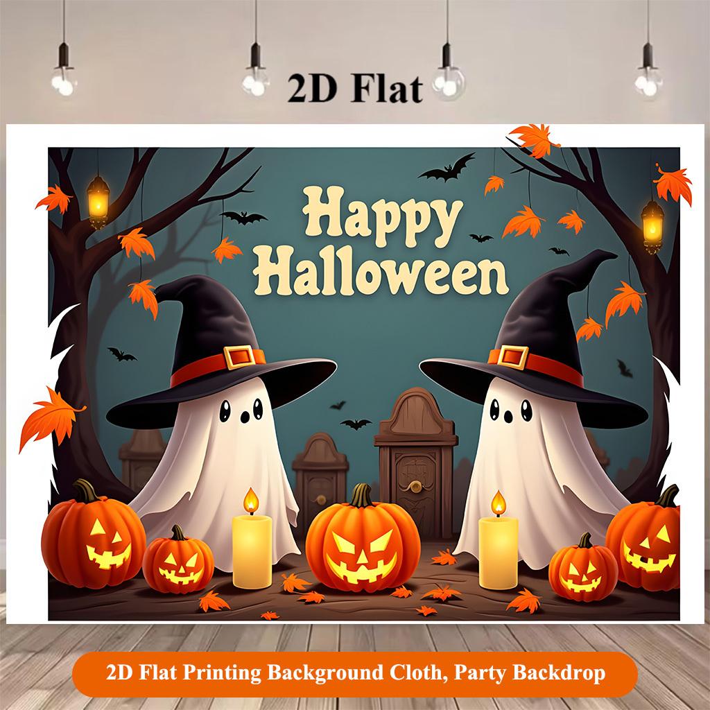 1 piece of 2D Flat background fabric, Halloween ghost and pumpkin lantern background fabric, multi-functional polyester