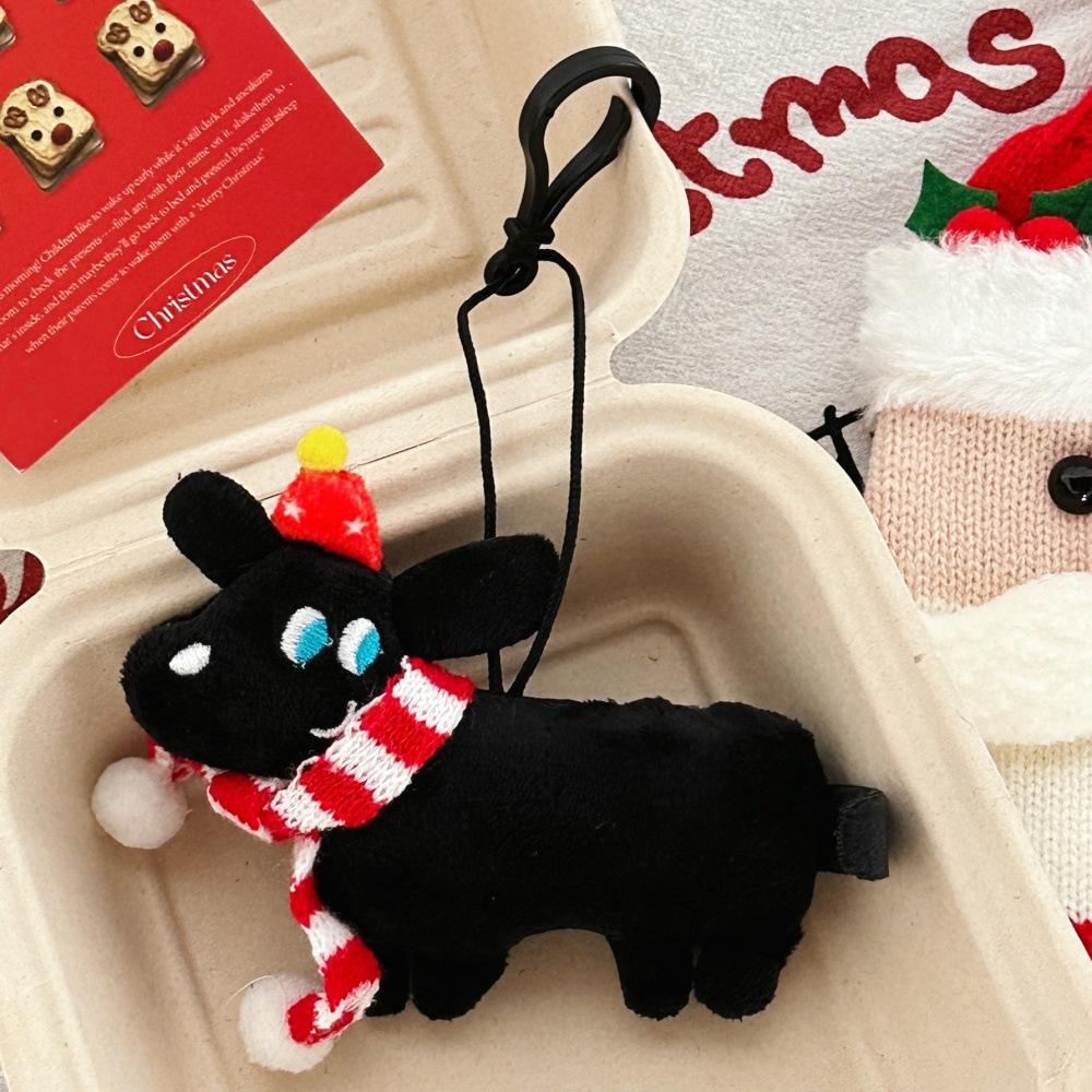 Novel Anime-Style Black Puppy Fuzzy Keychain | Scarf-Adorned Design Velvety Soft Texture | Durable Stitch Bag Pendant
