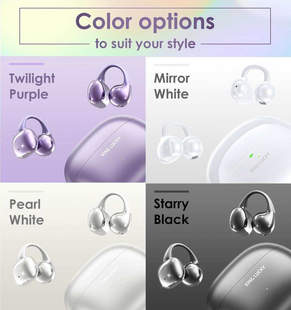 Căști Bluetooth Wireless cu Urechi Deschise King Lucky cu Manșete pentru Urechi, Anti-Cădere, Rezistente la Apă IPX5, Microfon Încorporat, Încărcare Rapidă, Scurgere de Sunet