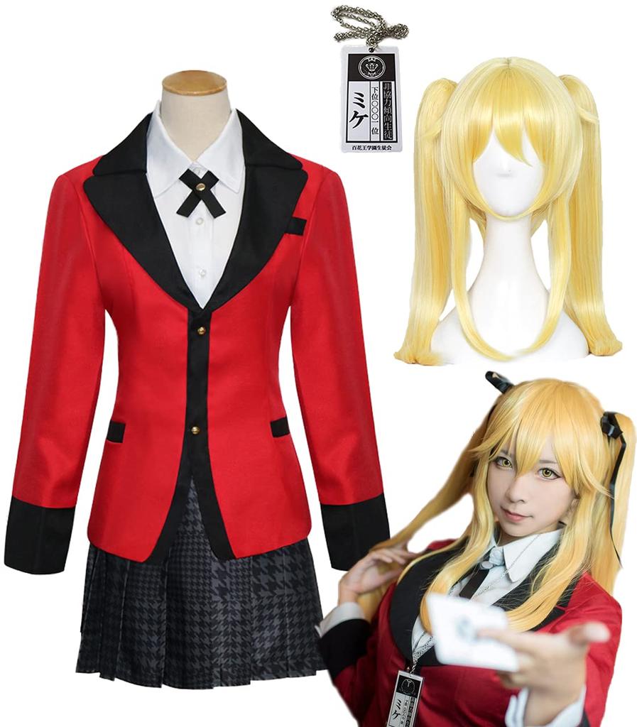 [Milky Time] Kakegurui Saotome Mary Cosplay Halloween Costume with Blonde Hair (L)