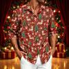 Men's Casual Long Sleeve Shirt with Christmas Print for Spring and Fall