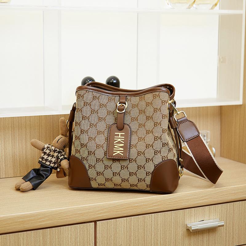 New Retro Printed Bucket Bag Summer Korean Style Fashionable Women's Bag Large Capacity Single shoulder Crossbody Bag Trendy