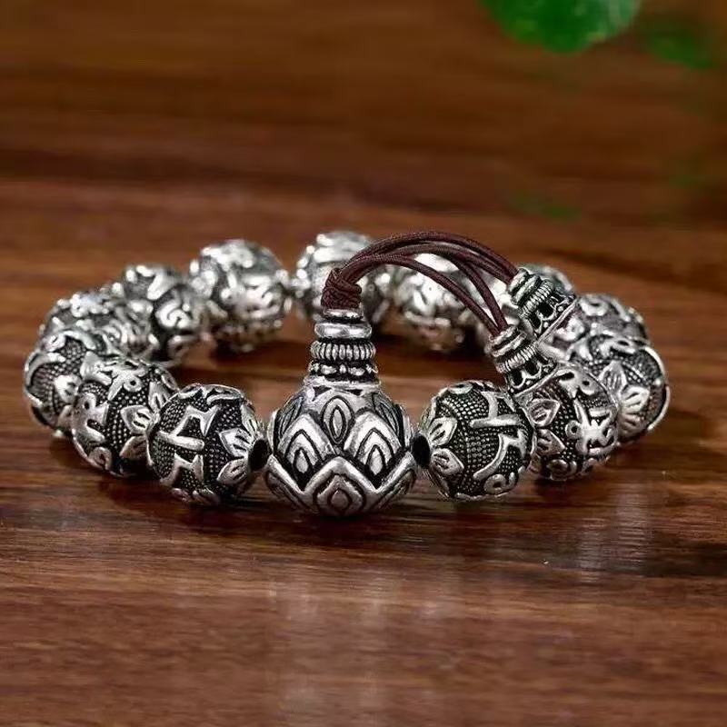 Ethnic-style Artistic Buddhist Bead Bracelet for Men with the Six-character Mantra, Vintage Niche Feel, Yunnan Snowflake Heart Sutra Bracelet