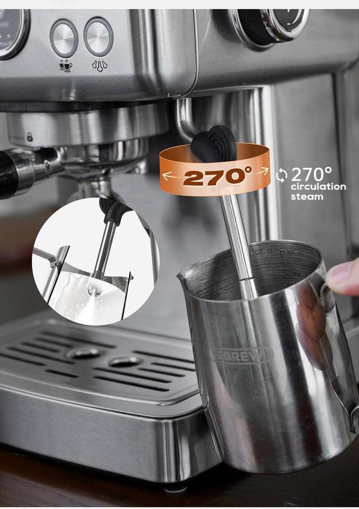 HiBREW 19Bar Semi Automatic Espresso Coffee Machine Temperature Adjustable 58mm Portafilter Cold/Hot Coffee Maker Metal CaseH10A