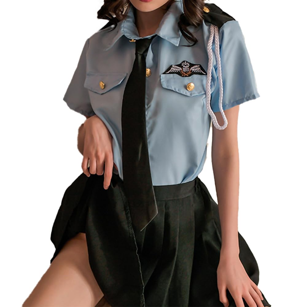 

Kissos Police Cosplay Miniskirt Police Sexy Police Officer Pleated Skirt Female Police Costume Fancy Dress Halloween Event Party Entertainment Set