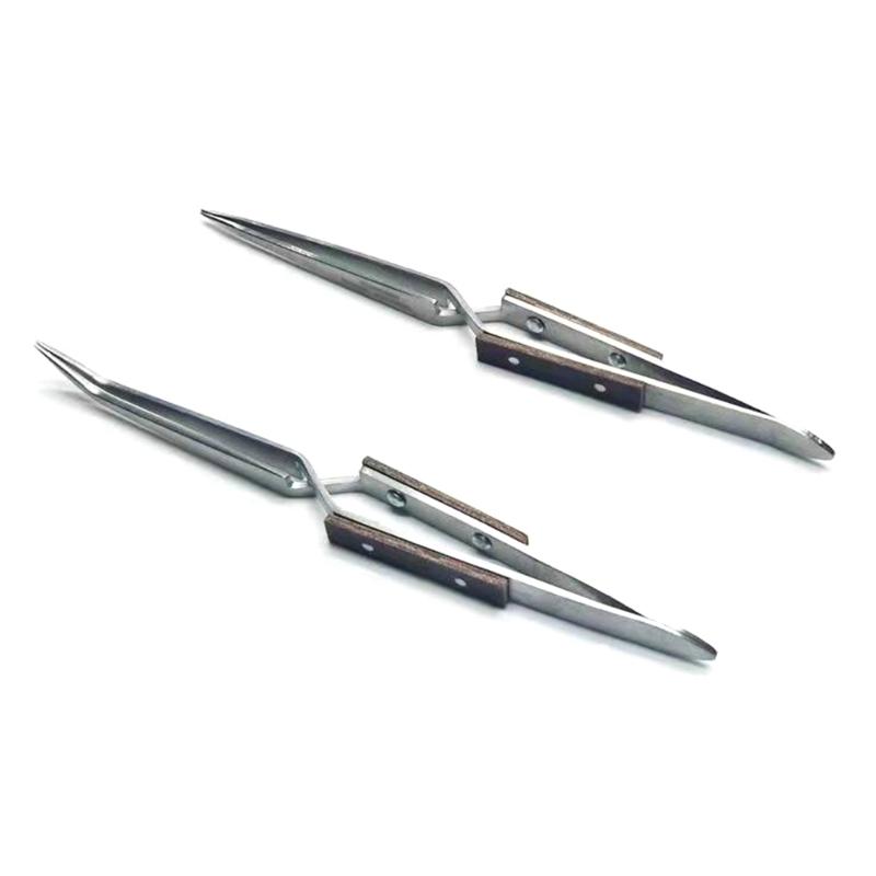 Crosses Lock Soldering Tweezer Auto Closing Jewelry Welding Craft Repair Hand Tool Heat Resistant Clamp Clip Pointed Tip