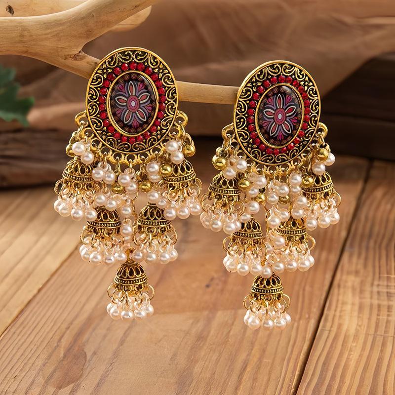 Bohemian Ethnic Tassel Bell Pendant Stud Earrings - Retro, Nostalgic, Elegant Style