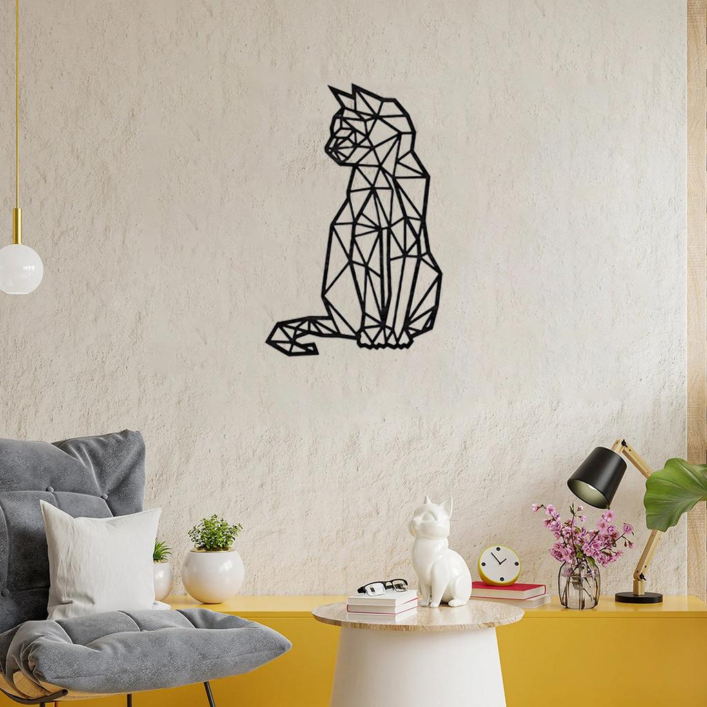 Metal Cat Wall Decor Wall Art Hollow Out Geometric Decor Polygonal Wall Artist Home Wall Art Decoration