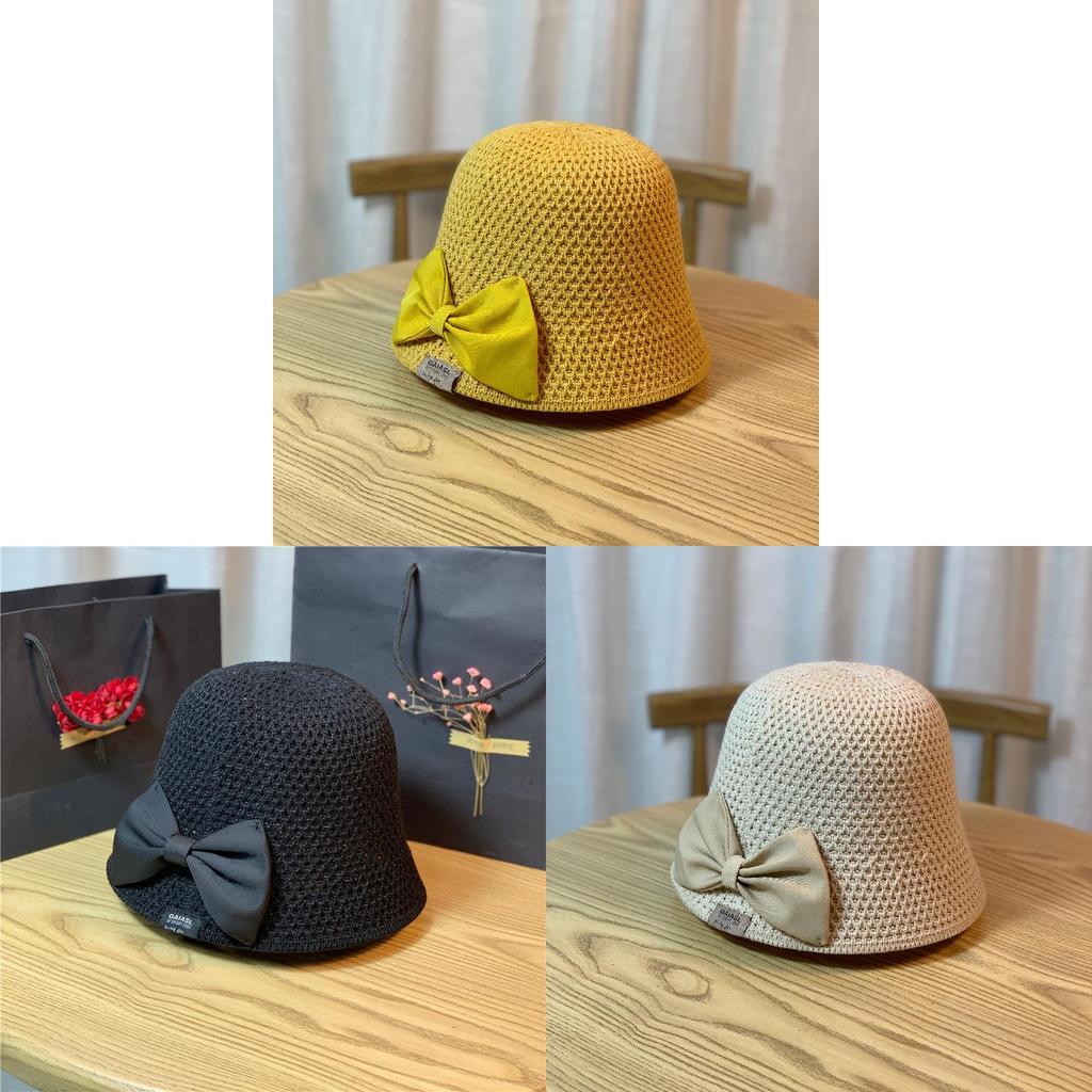 Women's Korean Style Foldable Sun Hat With Butterfly Bow Large Brim Fisherman Bucket Hat