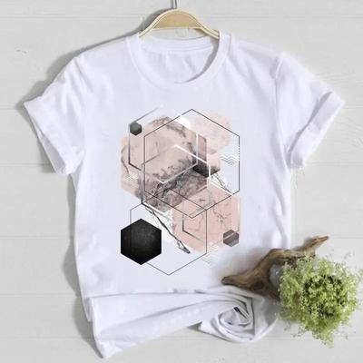 Kleidung Mode T-Shirt Top Abstrakt Geometrisch 90er Jahre Shirt Damen T-Shirt Sommer Weiblich T Frauen Kurzarm Lässig Grafik T-Shirts