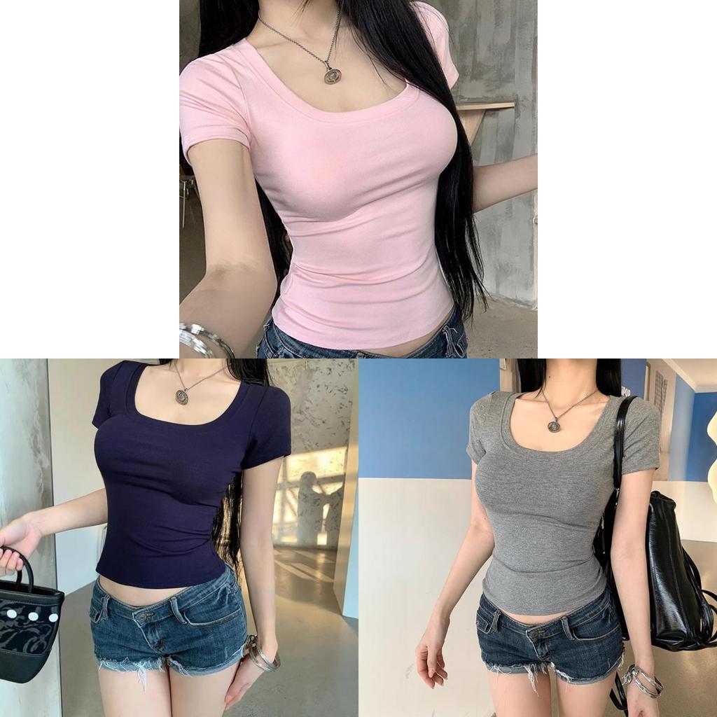 Sexy Girl T Shirt Women Slim Fit U Neck Short Sleeve Casual Tops For Daily Wear