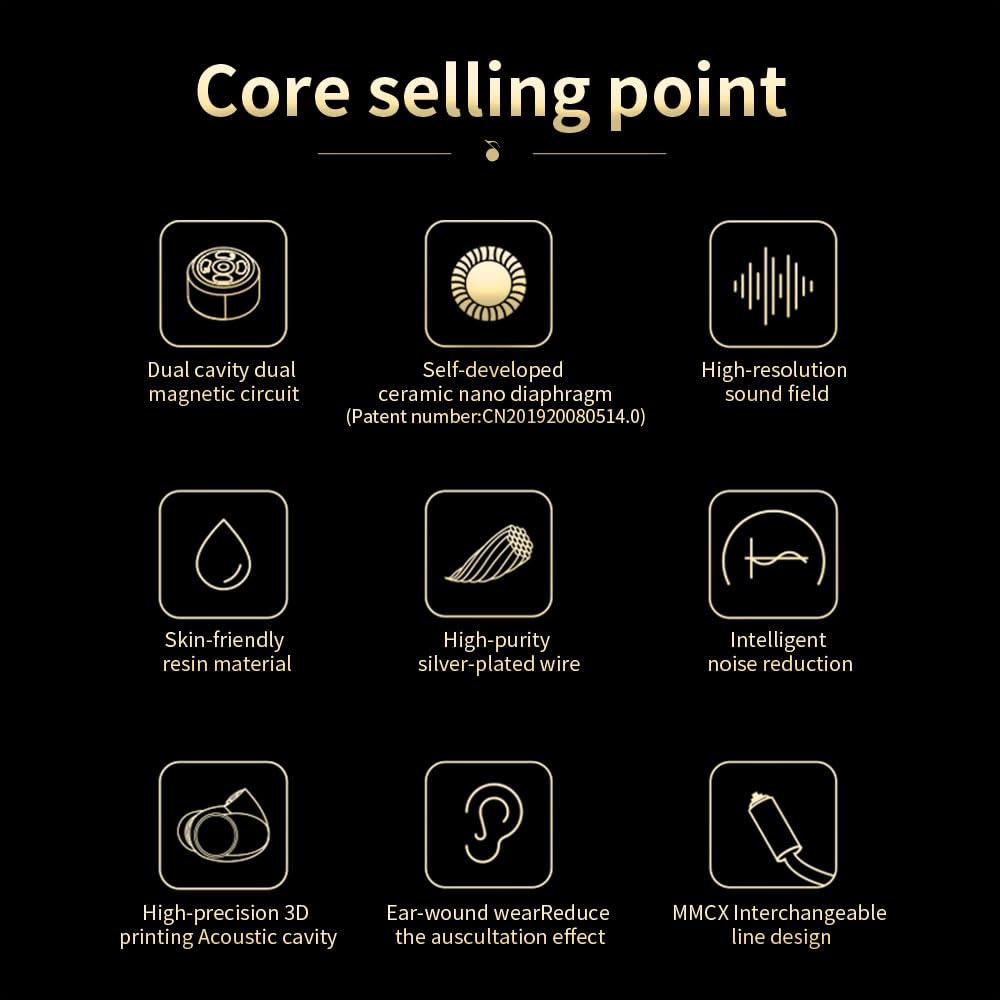 Hifi Kingdom EPZ Q5 Hifi Monitoring Dual Cavity Dual Magnetic 10mm Ceramic Carbon Nano Dynamic Coil 4 Core Single Crystal Silver Plated Copper MMCX