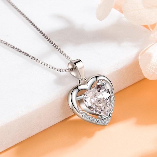 925 Sterling Silver New Women's Fashion Jewelry High Quality Crystal Zircon Hollow Heart Pendant Necklace Length 45CM