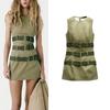 Spring New Retro Sleeveless Short Tight Dress Cargo Army Green Vest Skirt 5427301