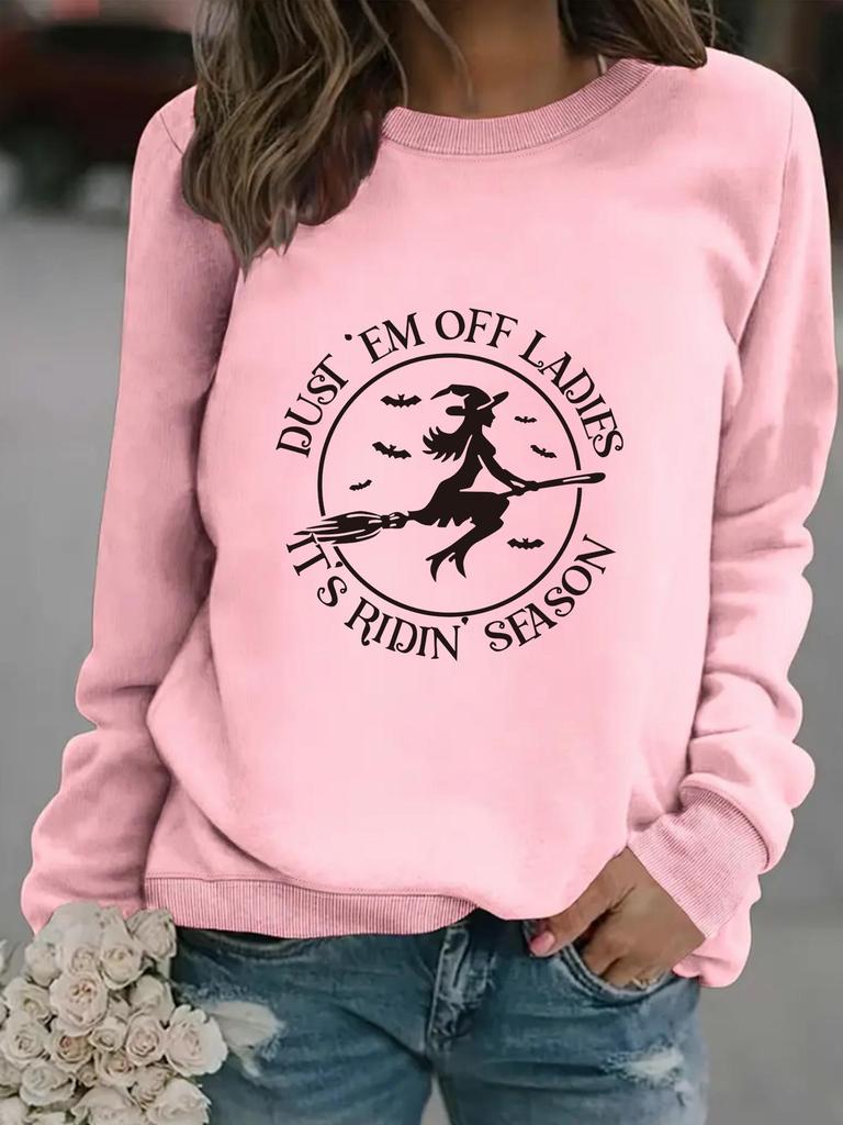 Women's Autumn/Winter Witch Broom Pullover Hoodie with Long Sleeves