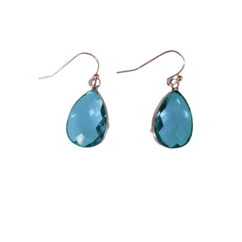 Huajie Blue Crystal Water Drop Women's Fashion Korean Style Ear Hook Earrings