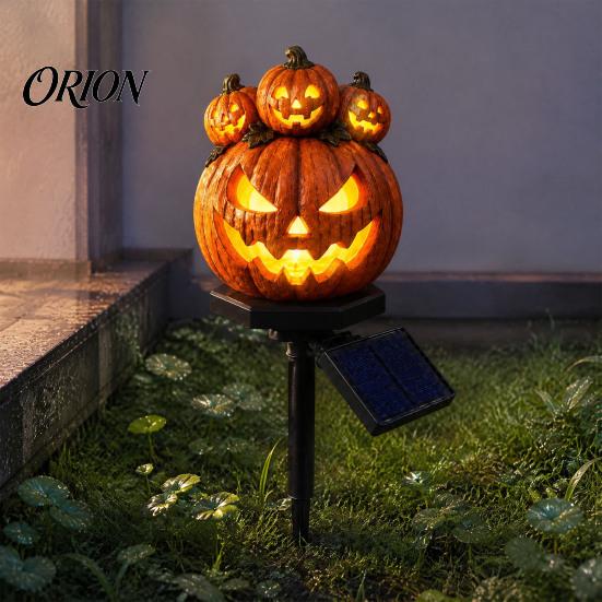 Outdoor Halloween Decorations Solar Pumpkin Garden Stake Light, Waterproof Resin LED Weather Resistant Lighting Lantern, Spooky Yard for Patio