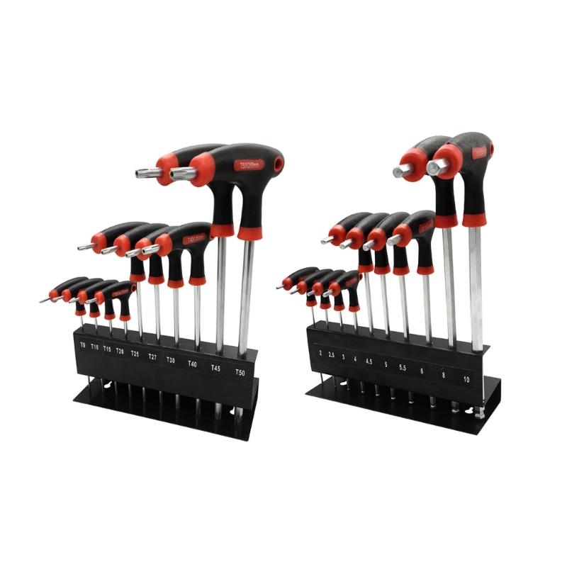 Extended Plastic Handle T Handle Hex Key and Star Wrench Set in Metal for Automotive Repair Tool