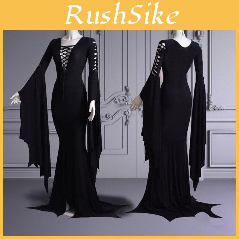 Trendy New Halloween Sexy V Neck Dress With Flare Sleeves Available In Red Black And Blue Sizes S To 5xl For A Chic Retro Look