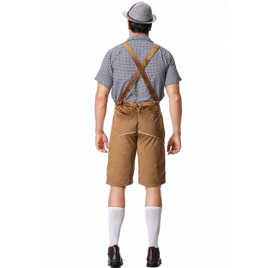 Beer Suit Overalls Set German Beer Suit Party Suit, Plaid Shirt Stage Performance Suit