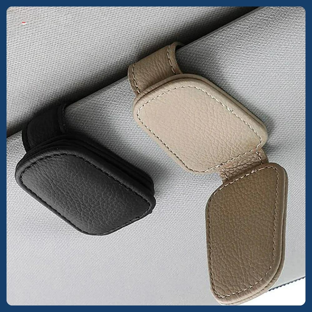 Universal Car Sunglasses Holder Car Magnetic Leather Clip Card Ticket Holder Auto Sun Visor Glasses Box Decoration Accessories