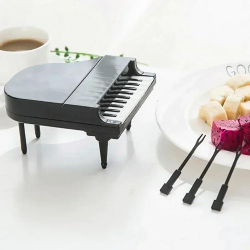 New 10pcs/set Creative Shape Piano Fruit Fork Creative Piano Keyboard Plastic Fork Kids Dessert Cake Forks Picks Bar Accessory