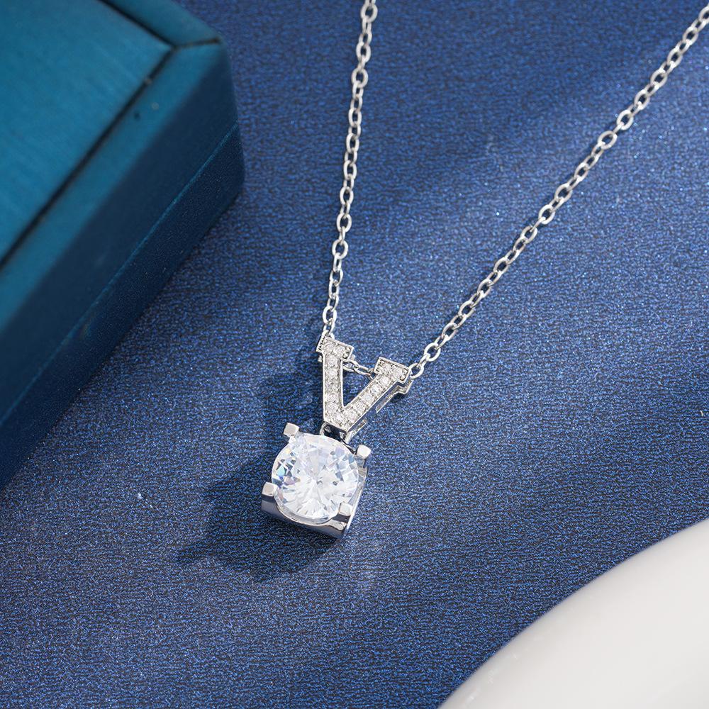 Sterling Silver Diamond Letter Necklace - Korean Style Fashion Accessory