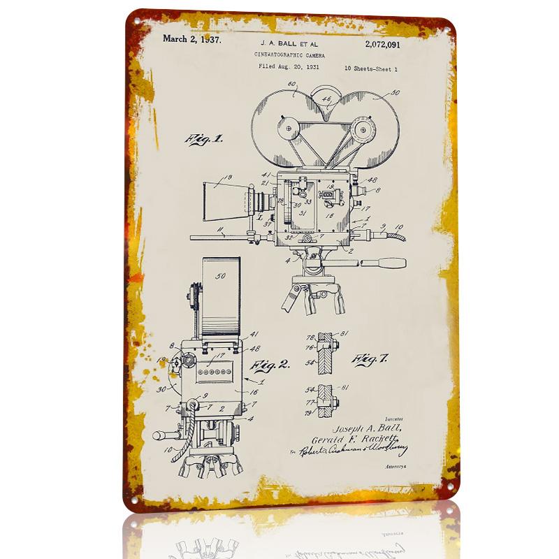 1937 Film Camera Patent Metal Poster Customized Wall Art Retro Vintage Metal Signs for Man Cave Room Ornaments Home Decorations