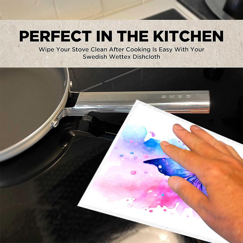 6PCS Cleaning Dishcloths Reusable Kitchen Dish Towels Watercolor Butterfly Pattern Dishcloth Absorbent Lint Free Cloth Washable Duster Rags Tea Towels