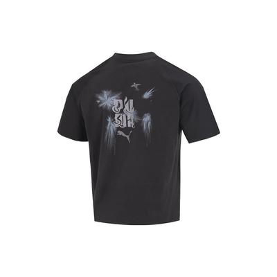 Cultural Tribute Series Graphic Print Loose Round Neck T-Shirt Men Tops Black 621928-01