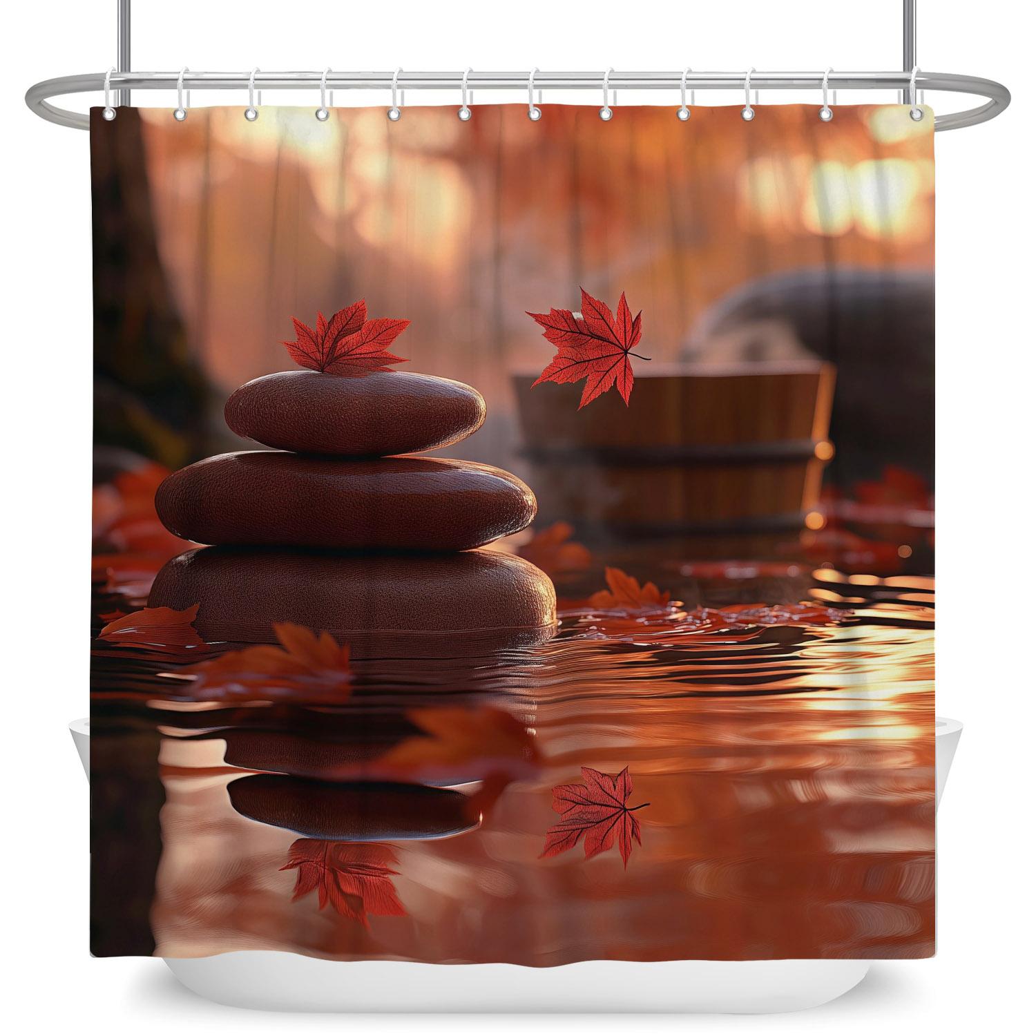 

Green Plant Bamboo Shower Curtain Spa Stones Orchids Bathroom Curtain Waterproof Polyester Tree 180*200Cm Bath Screen With Hooks W60H190(CM)-1 Pcs