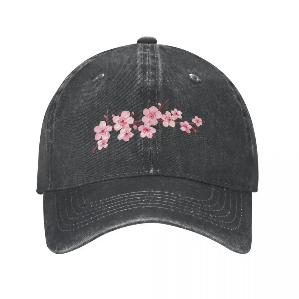CHERRY BLOSSOMS Denim Baseball Cap Pink Flower Fishing Trucker Hat Breathable Male Classic Printed Adjustable Baseball Caps