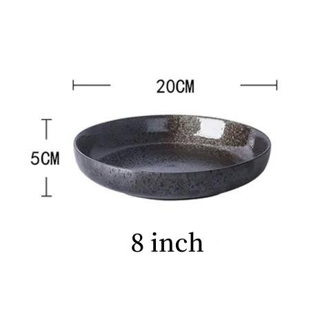 Multifunction Black Circle Dinner Plate Creative Salad Bowl Ceramic Dessert Tray Steak Pasta Dish Dinnerware Microwave Safe