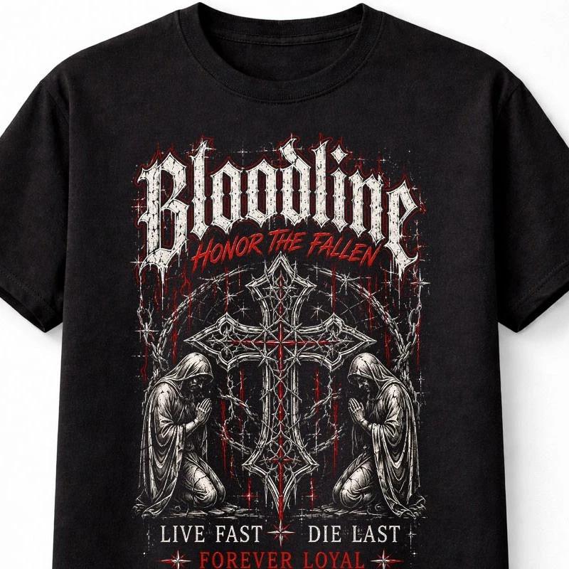 Bloodline Honor The Fallen Gothic Cross Graphic Y2K Unisex TShirt S