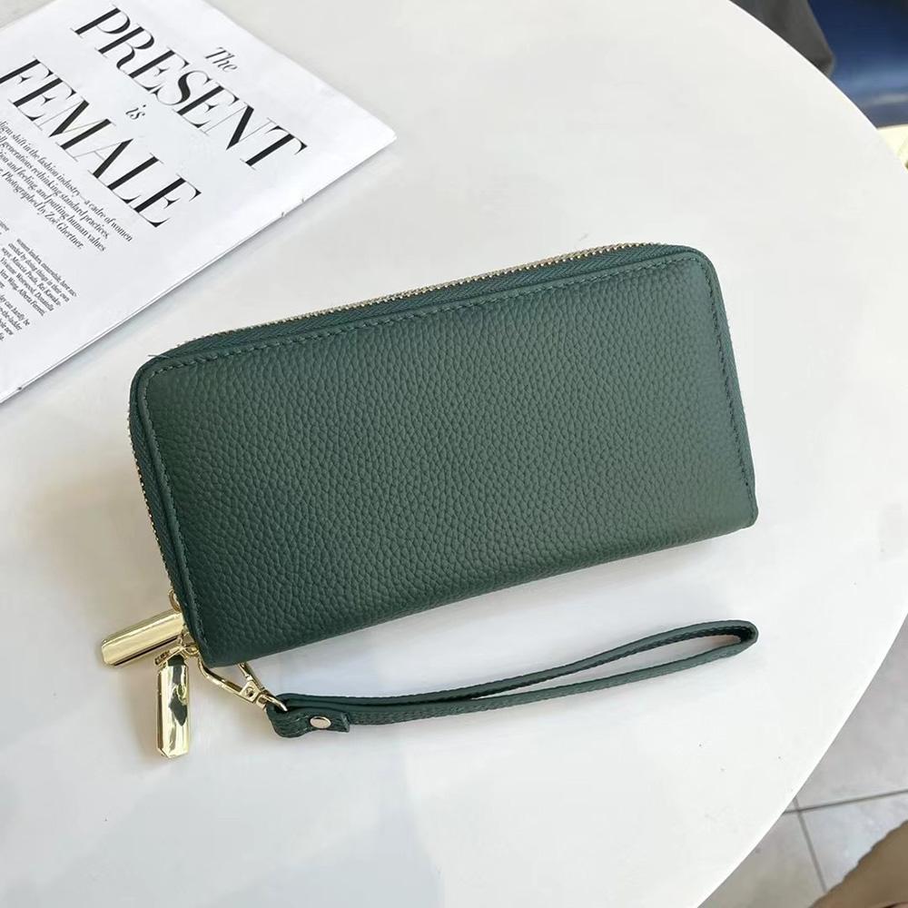 

Длинные женские кошельки из натуральной кожи, двухслойная сумка-клатч на молнии, кошелек из первого слоя коровьей кожи, вместительные женские бумажники темно-зеленого